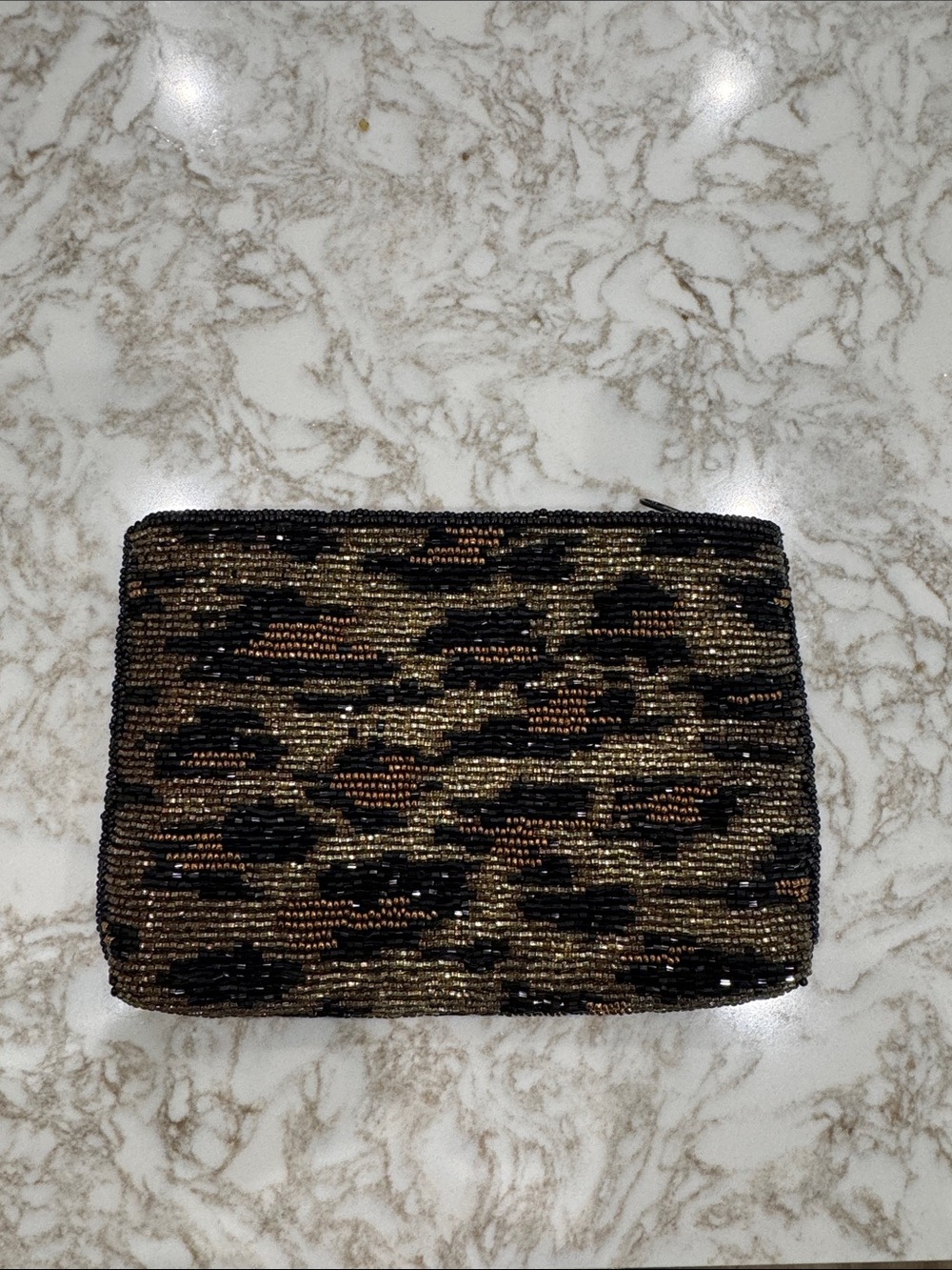 Beaded Bechamel Leopard Print Evening Clutch - Black and Brown